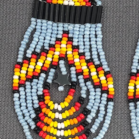 Tribal Earrings Seed Bead Handmade Multicolor Native American Boho Dangle 3” USA - Picture 10 of 16